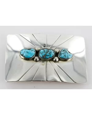 Certified Authentic Navajo .925 Sterling Silver Turquoise Native American Buckle 1194-3 Certified Authentic Navajo .925 Sterling Silver Turquoise Native American Buckle 1194-3