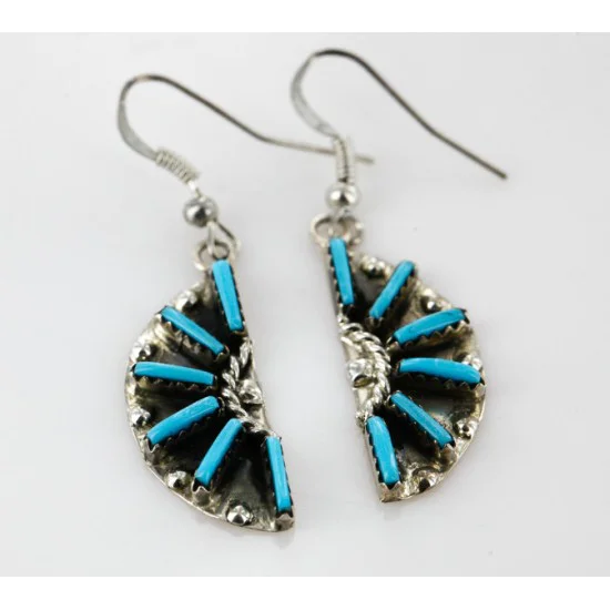 Petit Point Handmade Certified Authentic Zuni .925 Sterling Silver Turquoise Set Native American Necklace Earrings 15790-17946 Petit Point Handmade Certified Authentic Zuni .925 Sterling Silver Turquoise Set Native American Necklace Earrings 15790-17946