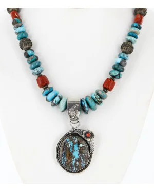 Handmade Certified Authentic Mae Peshlakei Navajo .925 Sterling Silver Turquoise Native American Necklace 15014 Handmade Certified Authentic Mae Peshlakei Navajo .925 Sterling Silver Turquoise Native American Necklace 15014