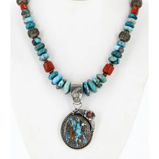 Handmade Certified Authentic Mae Peshlakei Navajo .925 Sterling Silver Turquoise Native American Necklace 15014 Handmade Certified Authentic Mae Peshlakei Navajo .925 Sterling Silver Turquoise Native American Necklace 15014