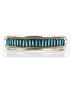 Petit Point Handmade Certified Authentic Zuni .925 Sterling Silver Turquoise Native American Bracelet 12685-2 Petit Point Handmade Certified Authentic Zuni .925 Sterling Silver Turquoise Native American Bracelet 12685-2