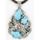 .925 Sterling Silver Handmade Flower Certified Authentic Navajo Signed By AB Turquoise Pendant Native American Necklace 15022-15684