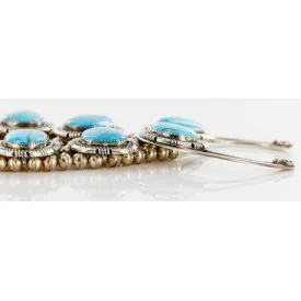 Handmade Certified Authentic Navajo .925 Sterling Silver Turquoise Squash Blossom Native American Necklace and Earrings Set Ray Begay 15740-17659 Handmade Certified Authentic Navajo .925 Sterling Silver Turquoise Squash Blossom Native American Necklace and Earrings Set Ray Begay 15740-17659