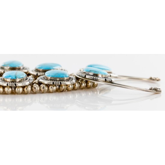 Handmade Certified Authentic Navajo .925 Sterling Silver Turquoise Squash Blossom Native American Necklace and Earrings Set Ray Begay 15740-17659 Sets 371180651710 15740-17659 (by LomaSiiva)