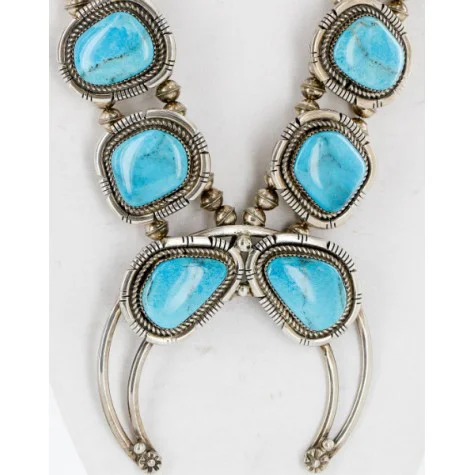 Handmade Certified Authentic Navajo .925 Sterling Silver Turquoise Squash Blossom Native American Necklace and Earrings Set Ray Begay 15740-17659 Handmade Certified Authentic Navajo .925 Sterling Silver Turquoise Squash Blossom Native American Necklace and Earrings Set Ray Begay 15740-17659