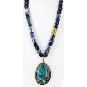Handmade Certified Authentic Navajo 12kt Gold Filled .925 Sterling Silver Natural LAPIS and Turquoise Native American Necklace 14980 Handmade Certified Authentic Navajo 12kt Gold Filled .925 Sterling Silver Natural LAPIS and Turquoise Native American Necklace 14980