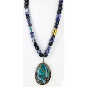 Handmade Certified Authentic Navajo 12kt Gold Filled .925 Sterling Silver Natural LAPIS and Turquoise Native American Necklace 14980