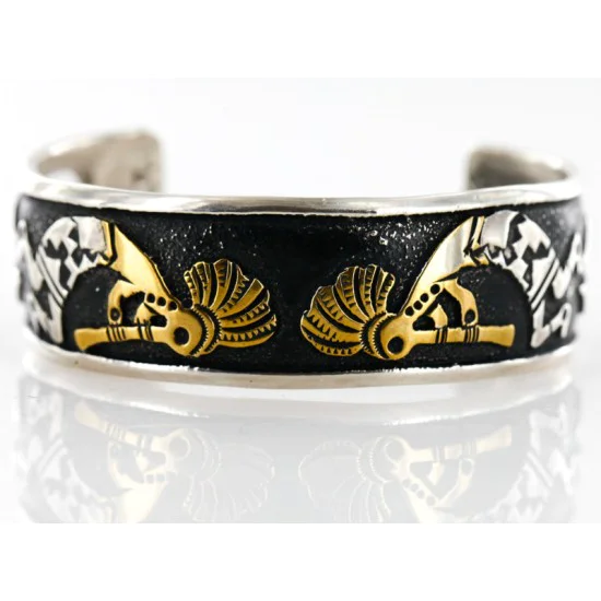 Handmade Certified Authentic Kokopelli Navajo .925 Sterling Silver and 12kt Gold Filled Set Native American Necklace and Bracelet 15870-12591 Handmade Certified Authentic Kokopelli Navajo .925 Sterling Silver and 12kt Gold Filled Set Native American Necklace and Bracelet 15870-12591