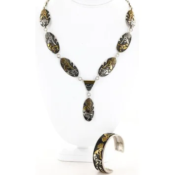 Handmade Certified Authentic Kokopelli Navajo .925 Sterling Silver and 12kt Gold Filled Set Native American Necklace and Bracelet 15870-12591 Handmade Certified Authentic Kokopelli Navajo .925 Sterling Silver and 12kt Gold Filled Set Native American Necklace and Bracelet 15870-12591