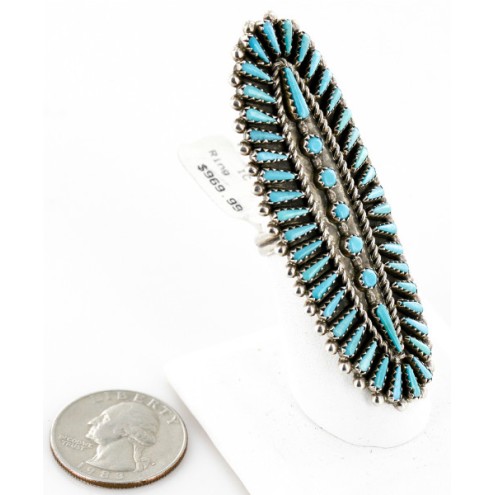 Handmade Certified Authentic Petit Point Zuni Signed by AVN .925 Sterling Silver Natural Turquoise Native American Ring 17904 Handmade Certified Authentic Petit Point Zuni Signed by AVN .925 Sterling Silver Natural Turquoise Native American Ring 17904