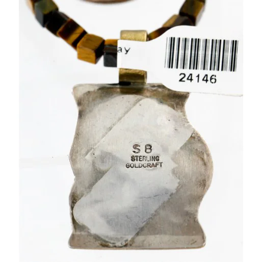 12kt Gold Filled And .925 Sterling Silver Handmade Bear Wave Certified Authentic Navajo Natural Turquoise and Tigers Eye Native American Necklace 24146 12kt Gold Filled And .925 Sterling Silver Handmade Bear Wave Certified Authentic Navajo Natural Turquoise and Tigers Eye Native American Necklace 24146