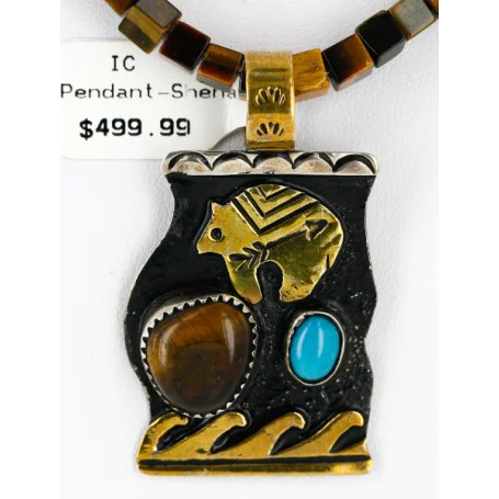 12kt Gold Filled And .925 Sterling Silver Handmade Bear Wave Certified Authentic Navajo Natural Turquoise and Tigers Eye Native American Necklace 24146 12kt Gold Filled And .925 Sterling Silver Handmade Bear Wave Certified Authentic Navajo Natural Turquoise and Tigers Eye Native American Necklace 24146