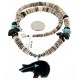 Certified Authentic Carved Bear Navajo .925 Sterling Silver Graduated Heishi Turquoise Black Onyx and Hematite Native American Necklace 25226-1