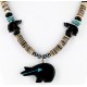 Certified Authentic Carved Bear Navajo .925 Sterling Silver Graduated Heishi Turquoise Black Onyx and Hematite Native American Necklace 25226-1