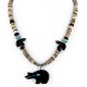 Certified Authentic Carved Bear Navajo .925 Sterling Silver Graduated Heishi Turquoise Black Onyx and Hematite Native American Necklace 25226-1