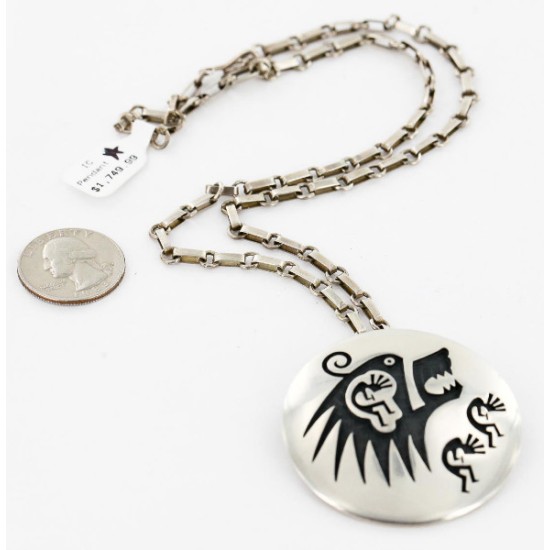 Kokopelli Bear Certified Authentic Hopi .925 Sterling Silver Signed Pin and Pendant Native American Necklace 15025