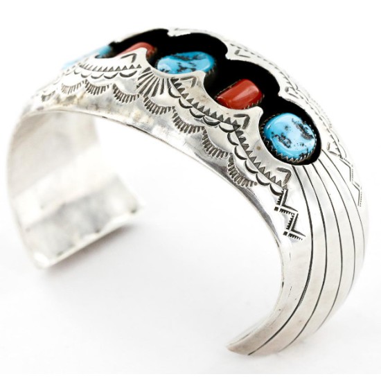 Certified Authentic Navajo .925 Sterling Silver Coral Turquoise Signed BENALLY Native American Bracelet 1293 Certified Authentic Navajo .925 Sterling Silver Coral Turquoise Signed BENALLY Native American Bracelet 1293