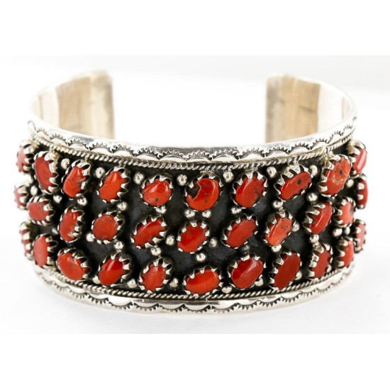 Certified Authentic Navajo .925 Sterling Silver Natural Coral Native American Bracelet 12295 Certified Authentic Navajo .925 Sterling Silver Natural Coral Native American Bracelet 12295