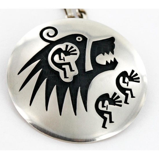 Kokopelli Bear Certified Authentic Hopi .925 Sterling Silver Signed Pin and Pendant Native American Necklace 15025