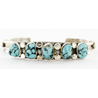 Handmade Certified Authentic Navajo .925 Sterling Silver Natural Turquoise Native American Bracelet 12755-4 Handmade Certified Authentic Navajo .925 Sterling Silver Natural Turquoise Native American Bracelet 12755-4