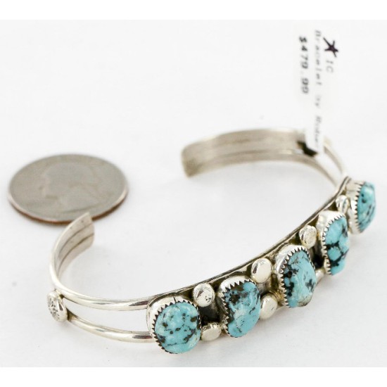 Handmade Certified Authentic Navajo .925 Sterling Silver Natural Turquoise Native American Bracelet 12755-4 Handmade Certified Authentic Navajo .925 Sterling Silver Natural Turquoise Native American Bracelet 12755-4
