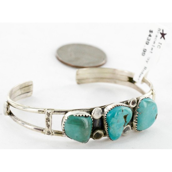 Handmade Certified Authentic Navajo .925 Sterling Silver Natural Turquoise Native American Bracelet 12754-4 Handmade Certified Authentic Navajo .925 Sterling Silver Natural Turquoise Native American Bracelet 12754-4