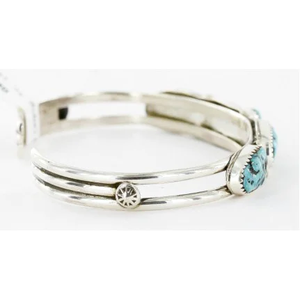 Handmade Certified Authentic Navajo .925 Sterling Silver Natural Turquoise Native American Bracelet 12755-1 Handmade Certified Authentic Navajo .925 Sterling Silver Natural Turquoise Native American Bracelet 12755-1