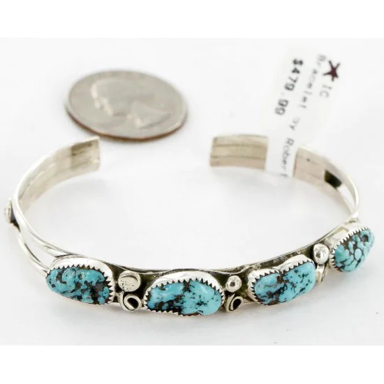 Handmade Certified Authentic Navajo .925 Sterling Silver Natural Turquoise Native American Bracelet 12755-1 Handmade Certified Authentic Navajo .925 Sterling Silver Natural Turquoise Native American Bracelet 12755-1