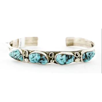 Handmade Certified Authentic Navajo .925 Sterling Silver Natural Turquoise Native American Bracelet 12755-1 Handmade Certified Authentic Navajo .925 Sterling Silver Natural Turquoise Native American Bracelet 12755-1