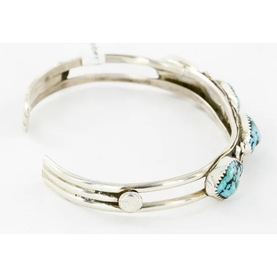 Handmade Certified Authentic Navajo .925 Sterling Silver Natural Turquoise Native American Bracelet 12755-2 Handmade Certified Authentic Navajo .925 Sterling Silver Natural Turquoise Native American Bracelet 12755-2