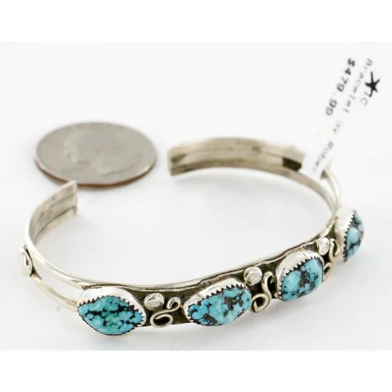 Handmade Certified Authentic Navajo .925 Sterling Silver Natural Turquoise Native American Bracelet 12755-2 Handmade Certified Authentic Navajo .925 Sterling Silver Natural Turquoise Native American Bracelet 12755-2