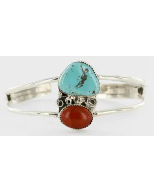 Handmade Certified Authentic Navajo .925 Sterling Silver Natural Turquoise and Red Jasper Native American Bracelet 12757-4 Handmade Certified Authentic Navajo .925 Sterling Silver Natural Turquoise and Red Jasper Native American Bracelet 12757-4