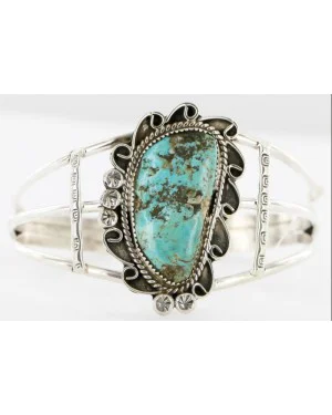 Handmade Certified Authentic Navajo .925 Sterling Silver Natural Turquoise Native American Bracelet 12756-2 Handmade Certified Authentic Navajo .925 Sterling Silver Natural Turquoise Native American Bracelet 12756-2