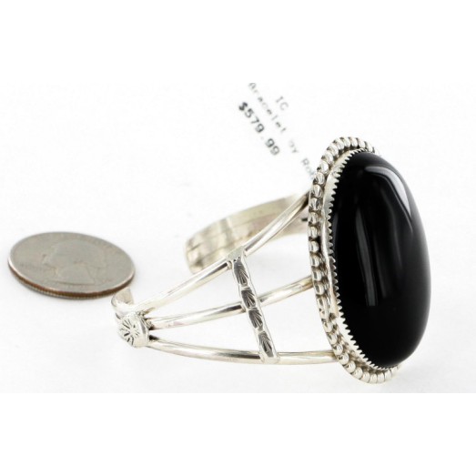 Large Handmade Certified Authentic Navajo .925 Sterling Silver Natural Black Onyx Native American Bracelet 12756-4 Large Handmade Certified Authentic Navajo .925 Sterling Silver Natural Black Onyx Native American Bracelet 12756-4