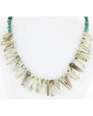 Certified Authentic Navajo .925 Sterling Silver Natural Turquoise and Smoky Quartz Native American Necklace 25250 Certified Authentic Navajo .925 Sterling Silver Natural Turquoise and Smoky Quartz Native American Necklace 25250