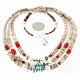 3 Strand Certified Authentic Navajo .925 Sterling Silver Natural Turquoise Coral Spiny Oyster and Graduated Heishi Native American Necklace 25261