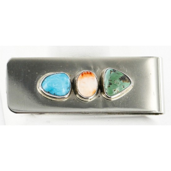 Handmade Certified Authentic Navajo .925 Sterling Silver and Nickel Turquoise Spiny Oyster Native American Money Clip 11244-7 All Products 371190411782 11244-7 (by LomaSiiva)