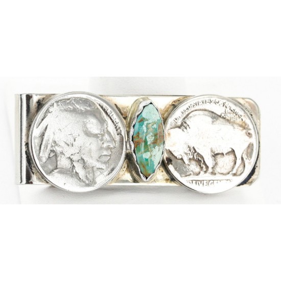 2 Vintage Style OLD Buffalo Coin Certified Authentic Navajo .925 Sterling Silver and Nickel Natural Turquoise Native American Money Clip 11244-3 All Products 371190401247 11244-3 (by LomaSiiva)