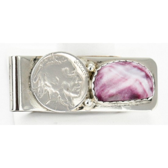 Vintage Style OLD Buffalo Coin Certified Authentic Navajo .925 Sterling Silver and Nickel Natural Purple Spiny Oyster Native American Money Clip 11248-3 All Products 390976079818 11248-3 (by LomaSiiva)
