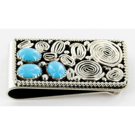 Handmade Certified Authentic Nickel Natural Turquoise Native American Money Clip 11237 Handmade Certified Authentic Nickel Natural Turquoise Native American Money Clip 11237