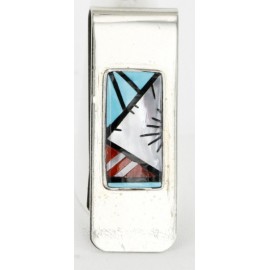 Handmade Certified Authentic Signed Navajo Nickel Inlaid Natural Turquoise Coral Mother of Pearl and Black Onyx Native American Money Clip 11245 Handmade Certified Authentic Signed Navajo Nickel Inlaid Natural Turquoise Coral Mother of Pearl and Black Onyx Native American Money Clip 11245