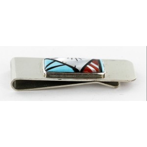 Handmade Certified Authentic Signed Navajo Nickel Inlaid Natural Turquoise Coral Mother of Pearl and Black Onyx Native American Money Clip 11245 Handmade Certified Authentic Signed Navajo Nickel Inlaid Natural Turquoise Coral Mother of Pearl and Black Onyx Native American Money Clip 11245