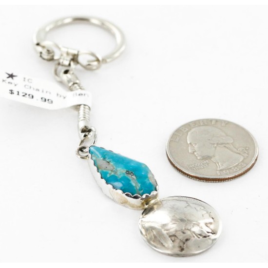 Vintage Style OLD Buffalo Coin Certified Authentic Navajo .925 Sterling Silver Natural Turquoise Native American Keychain 10320-2 All Products 390996203801 10320-2 (by LomaSiiva)