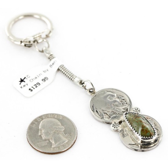 2 Vintage Style OLD Buffalo Coin Certified Authentic Navajo .925 Sterling Silver Natural Turquoise Native American Keychain 10320-1 All Products 390996201170 10320-1 (by LomaSiiva)