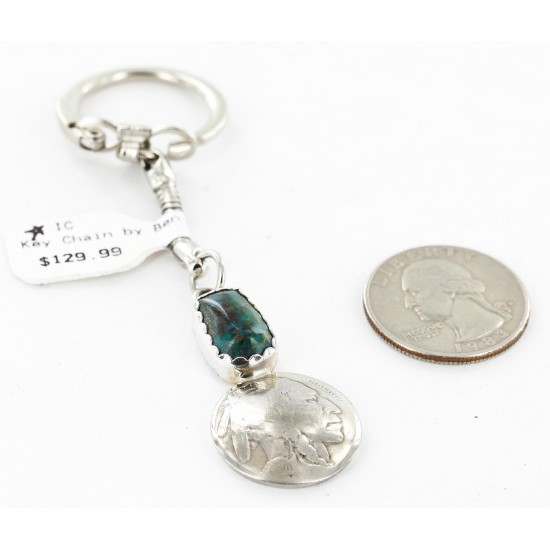 Vintage Style OLD Buffalo Coin Certified Authentic Navajo .925 Sterling Silver Natural Turquoise Native American Keychain 10320-4 All Products 371208513306 10320-4 (by LomaSiiva)