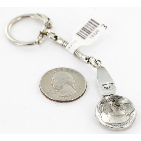Vintage Style OLD Buffalo Coin Certified Authentic Navajo .925 Sterling Silver Spiny Oyster Native American Keychain 10320-3