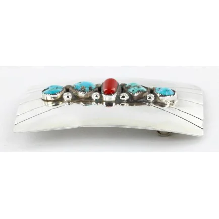 Certified Authentic Navajo .925 Sterling Silver Natural Turquoise and Coral Native American Buckle 1195 Certified Authentic Navajo .925 Sterling Silver Natural Turquoise and Coral Native American Buckle 1195