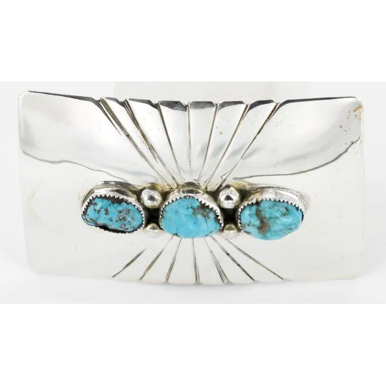 Certified Authentic Navajo .925 Sterling Silver Natural Turquoise Native American Buckle 1194-2 Certified Authentic Navajo .925 Sterling Silver Natural Turquoise Native American Buckle 1194-2