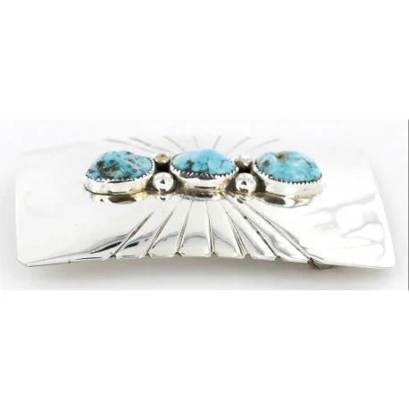 Certified Authentic Navajo .925 Sterling Silver Natural Turquoise Native American Buckle 1194-2 Certified Authentic Navajo .925 Sterling Silver Natural Turquoise Native American Buckle 1194-2