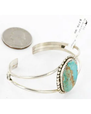 Handmade Certified Authentic Navajo .925 Sterling Silver Natural Turquoise Native American Bracelet 12757-3